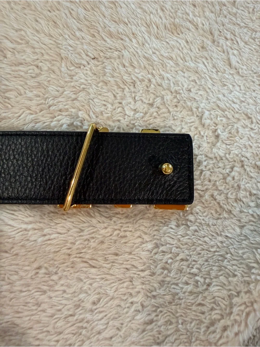 W Monogram Leather Belt with Gold Buckle - Black 39” long